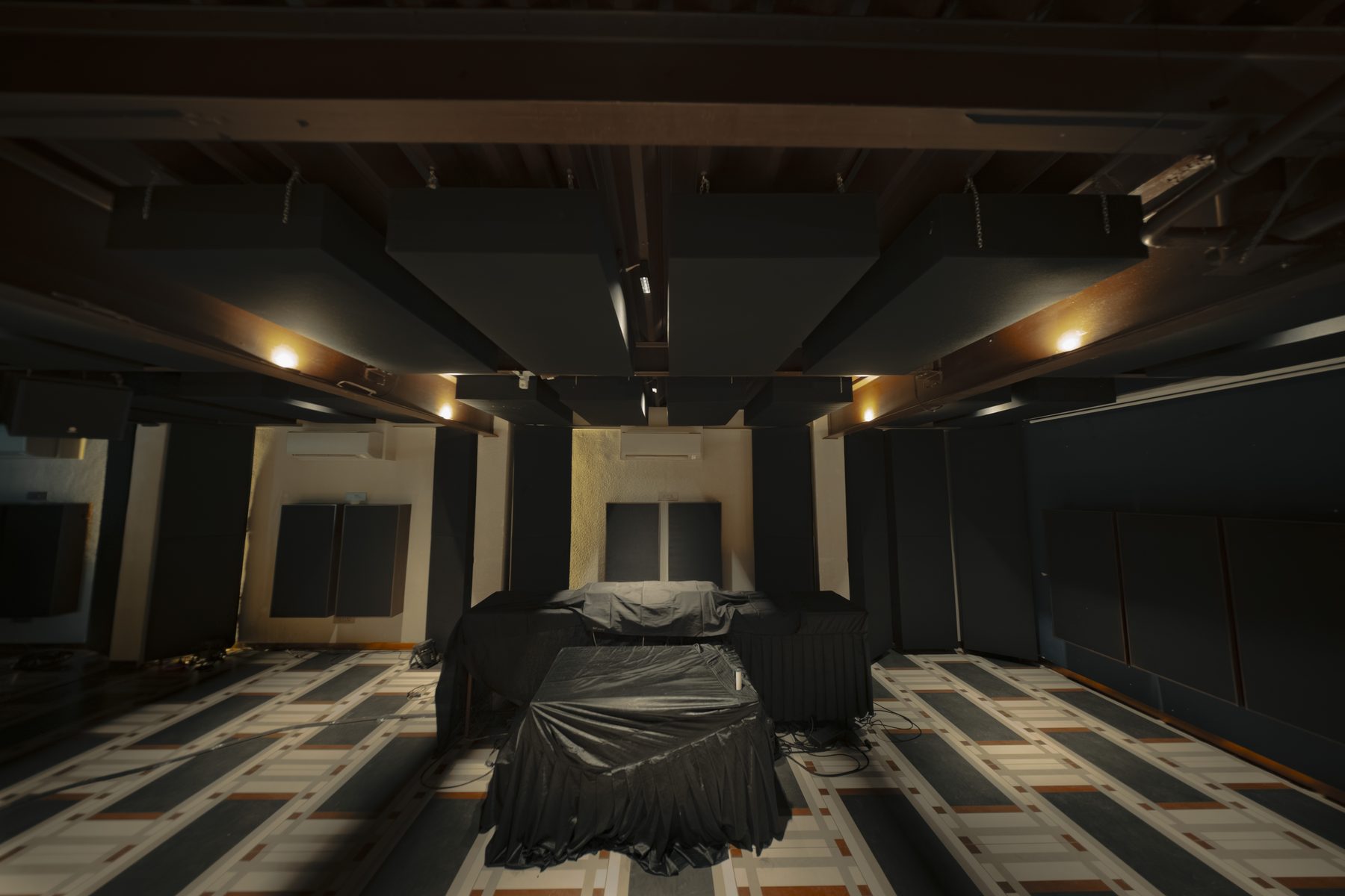 The Burrow, head on, panels down both walls and across the ceiling.
